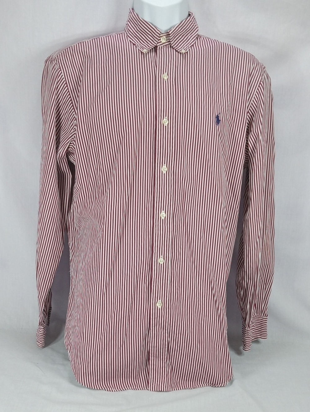 Ralph Lauren 15 1/2 Men’s Burgundy and White Striped Button-Down Shirt